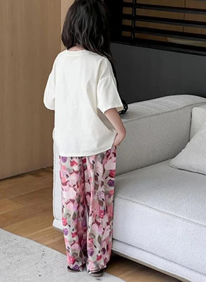 Take Two Girls Graphic Print T-Shirt and Wide Leg Pants Set